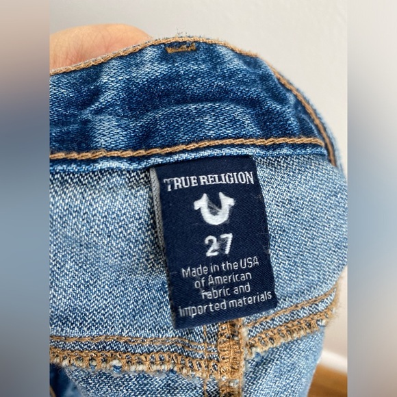 TRUE RELIGION Jean Mini Distressed Skirt Denim Y2K Streetwear Medium Wash USA 27 - Picture 5 of 9